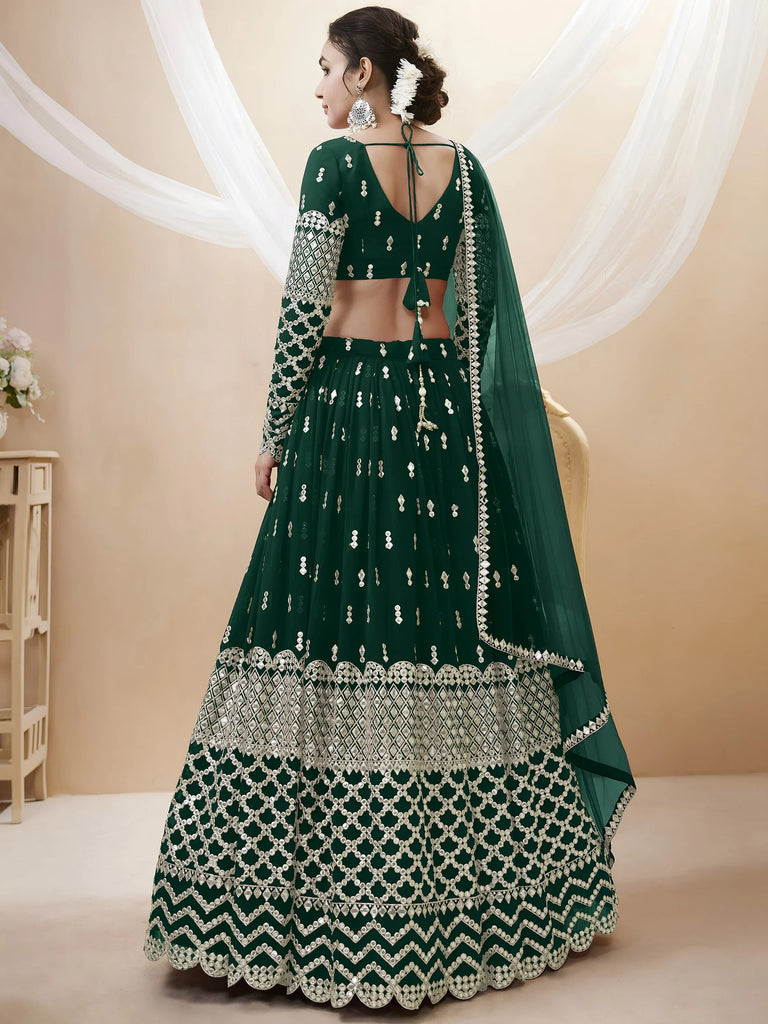Capricious Dark Green Sequins Work Georgette Lehenga Choli
