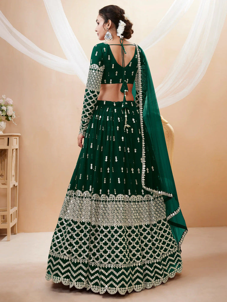 Capricious Dark Green Sequins Work Georgette Lehenga Choli