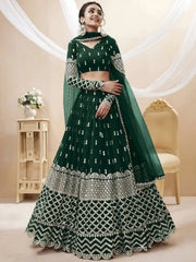 Capricious Dark Green Sequins Work Georgette Lehenga Choli