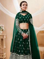 Capricious Dark Green Sequins Work Georgette Lehenga Choli