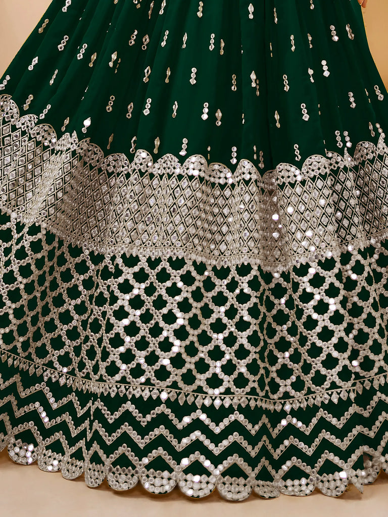Capricious Dark Green Sequins Work Georgette Lehenga Choli