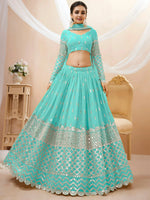 Fabulous Sky Blue Zari Embroidered Georgette Plus Size Lehenga Choli
