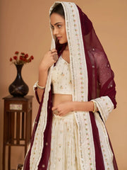 Amazing Off-White Georgette Thread Embroidery  Party Wear Lehenga Choli