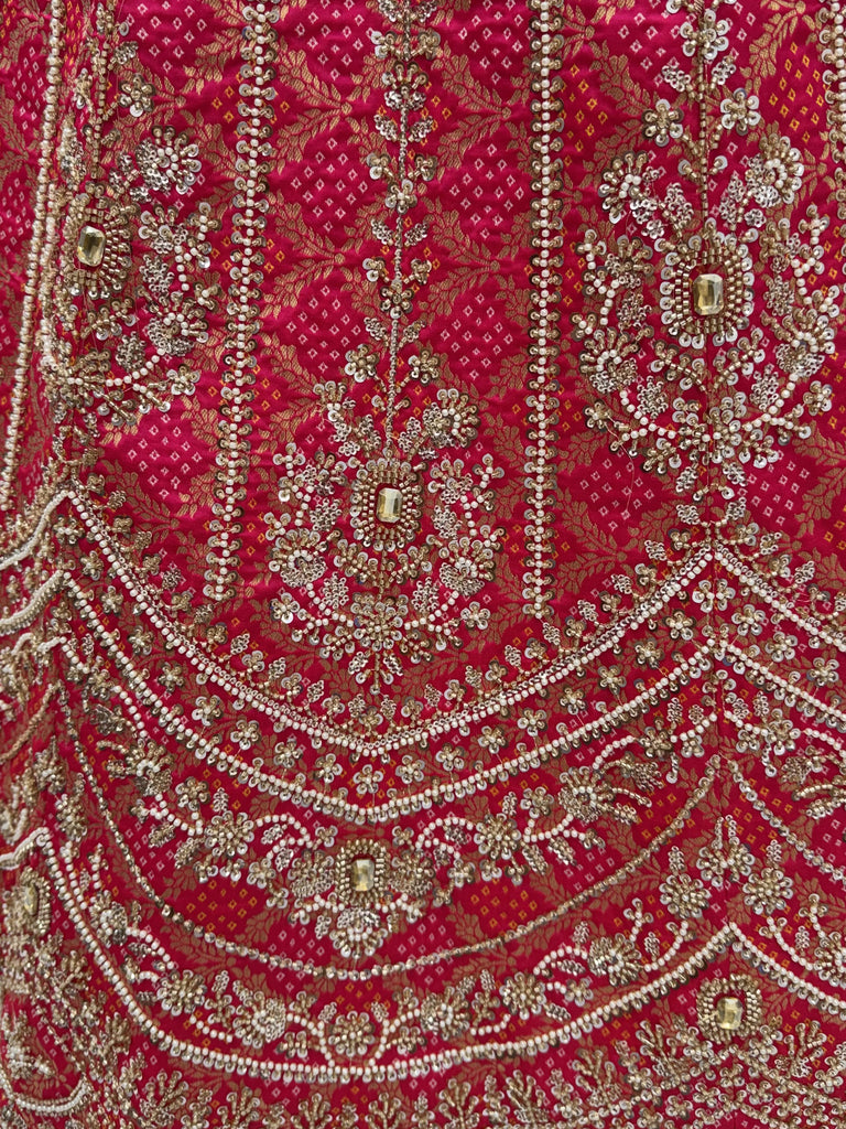 Royal Pink Khatli Work Banarasi Silk Reception Wear Lehenga With Blouse