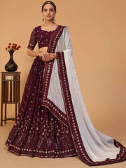 Dazzling Plum Georgette Thread Embroidery Party Wear Lehenga Choli