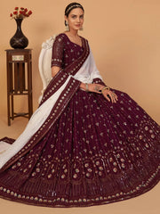 Dazzling Plum Georgette Thread Embroidery Party Wear Lehenga Choli