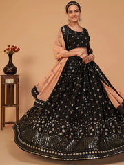 Desiring Black Georgette Thread Embroidery  Party Wear Lehenga Choli