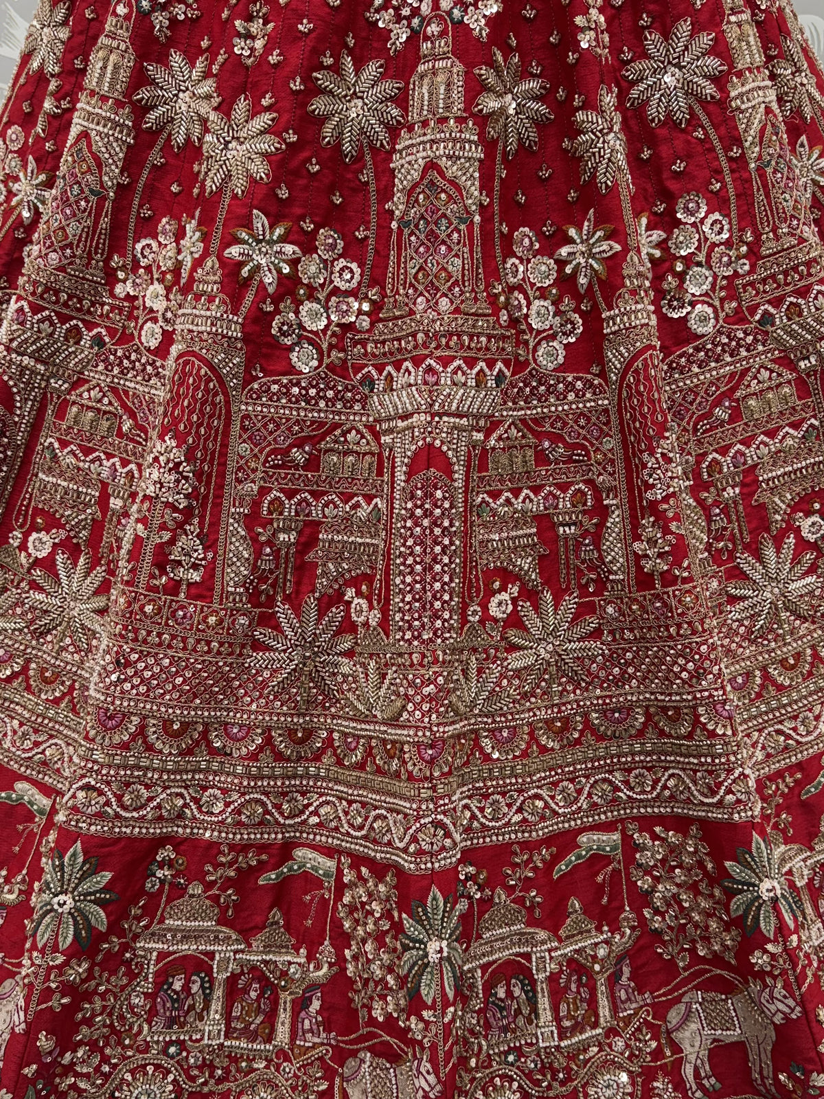 Luxurious Red Hand Embroidered Bridal Lehenga Choli With Double Dupatta