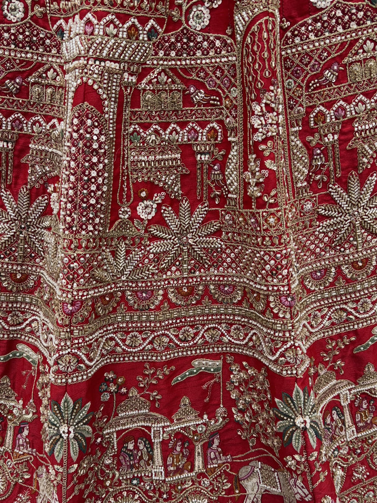 Luxurious Red Hand Embroidered Bridal Lehenga Choli With Double Dupatta