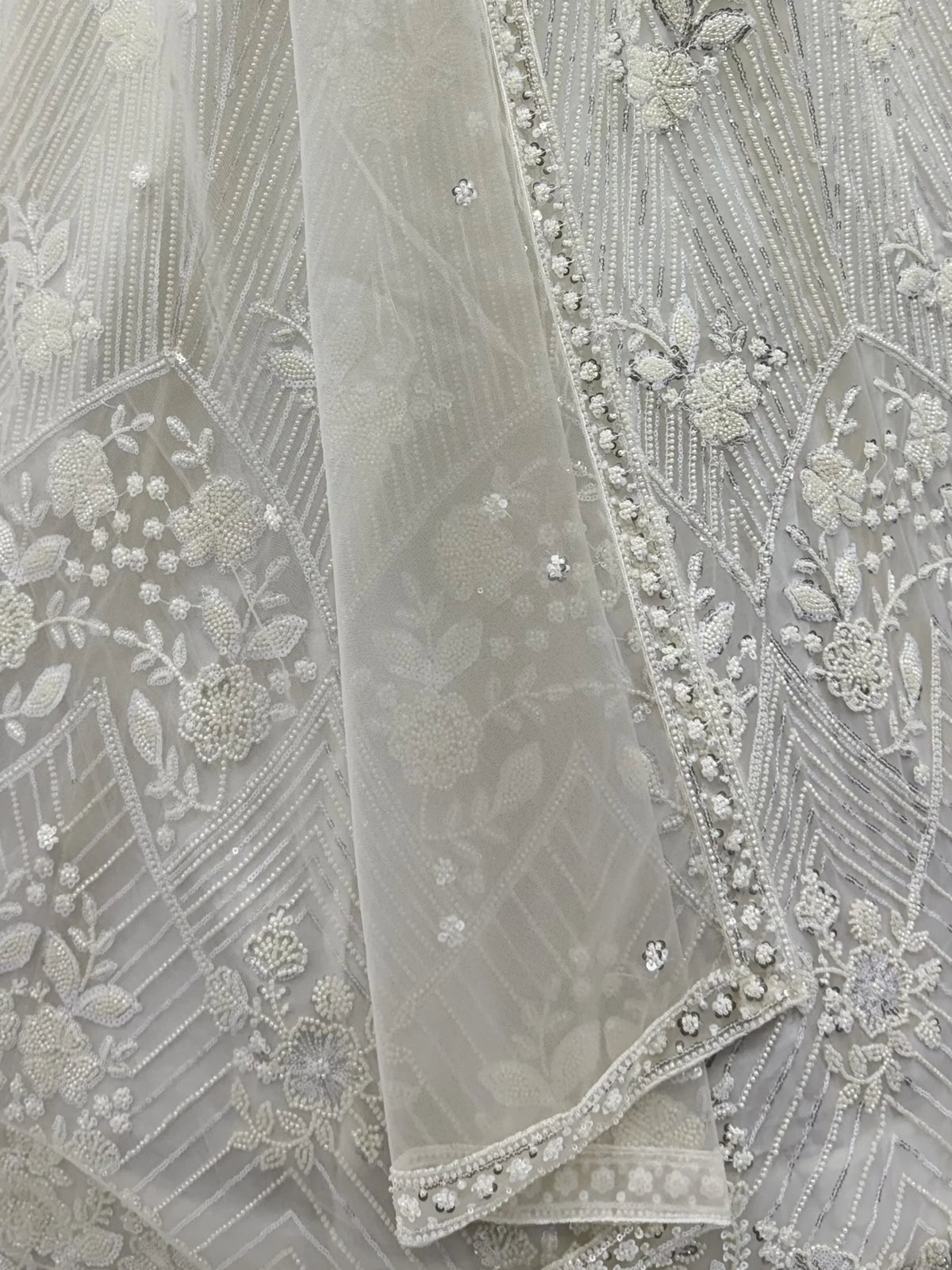 Classic White Sequins Net Evening Wear Lehenga Choli With Dupatta