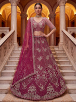 Captivating Rani Pink Thread Work Net Engagement Wear Lehenga Choli