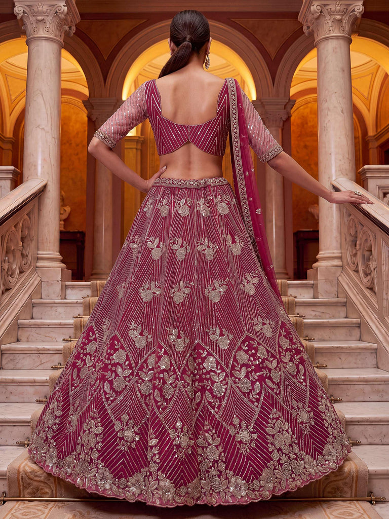 Captivating Rani Pink Thread Work Net Engagement Wear Lehenga Choli