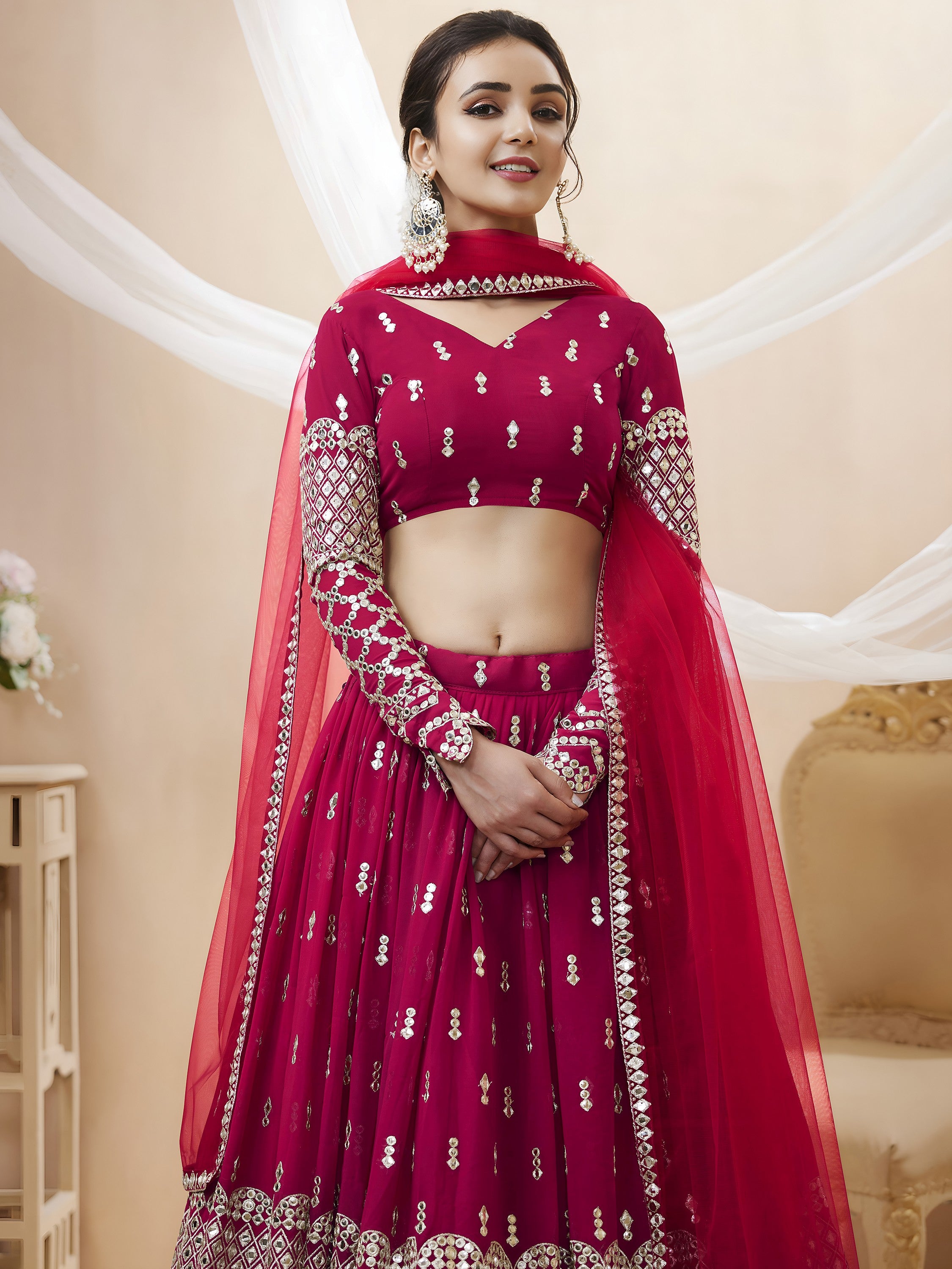 Classic Pink Embroidered Georgette Bridesmaid Plus Size Lehenga Choli