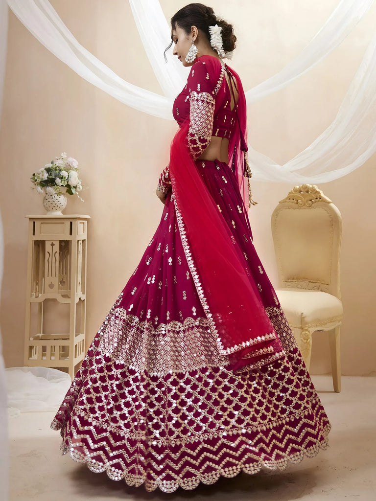 Mesmerizing Dark Pink Sequins Work Georgette Bridesmaid Lehenga Choli