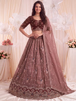 Grand Dusty Mauve Hand Embroidered Silk Wedding Wear Lehenga Choli