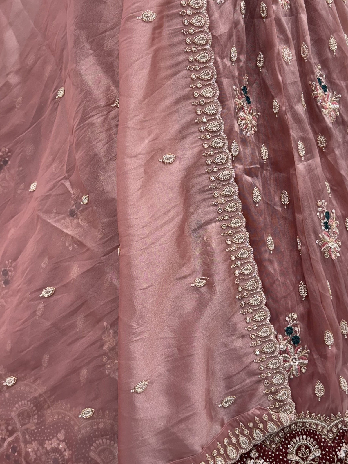 Grand Dusty Mauve Hand Embroidered Silk Wedding Wear Lehenga Choli
