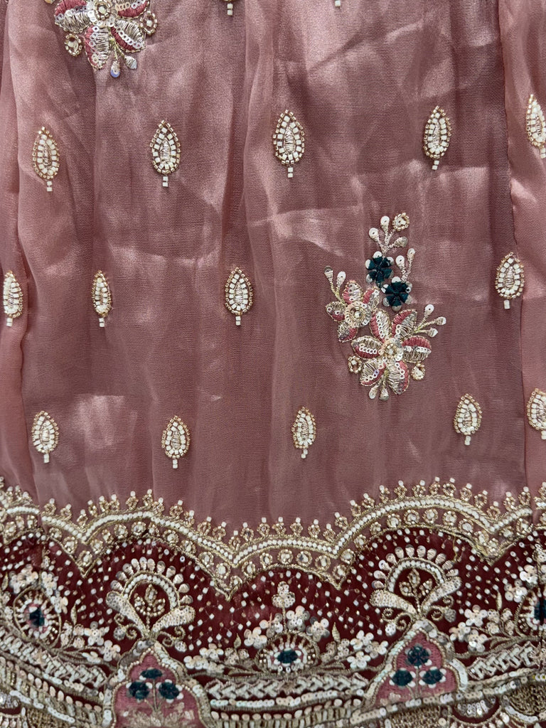 Grand Dusty Mauve Hand Embroidered Silk Wedding Wear Lehenga Choli