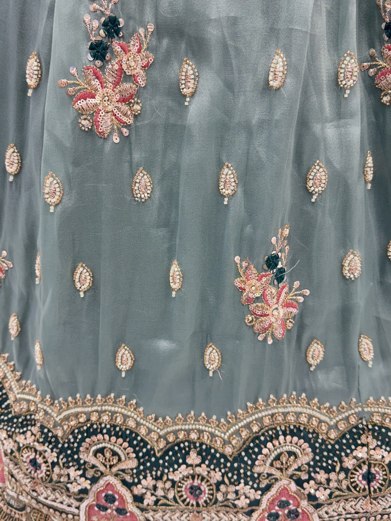 Luxurious Teal Blue Sequins Silk Sangeet Wear Lehenga Choli With Dupatta