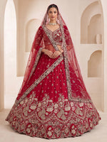 Royal Red Bead Work Silk Bridal Wear Lehenga Choli With Double Dupatta