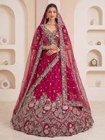 Appealing Pink Embroidered Bridal Wear Lehenga Choli With Double Dupatta