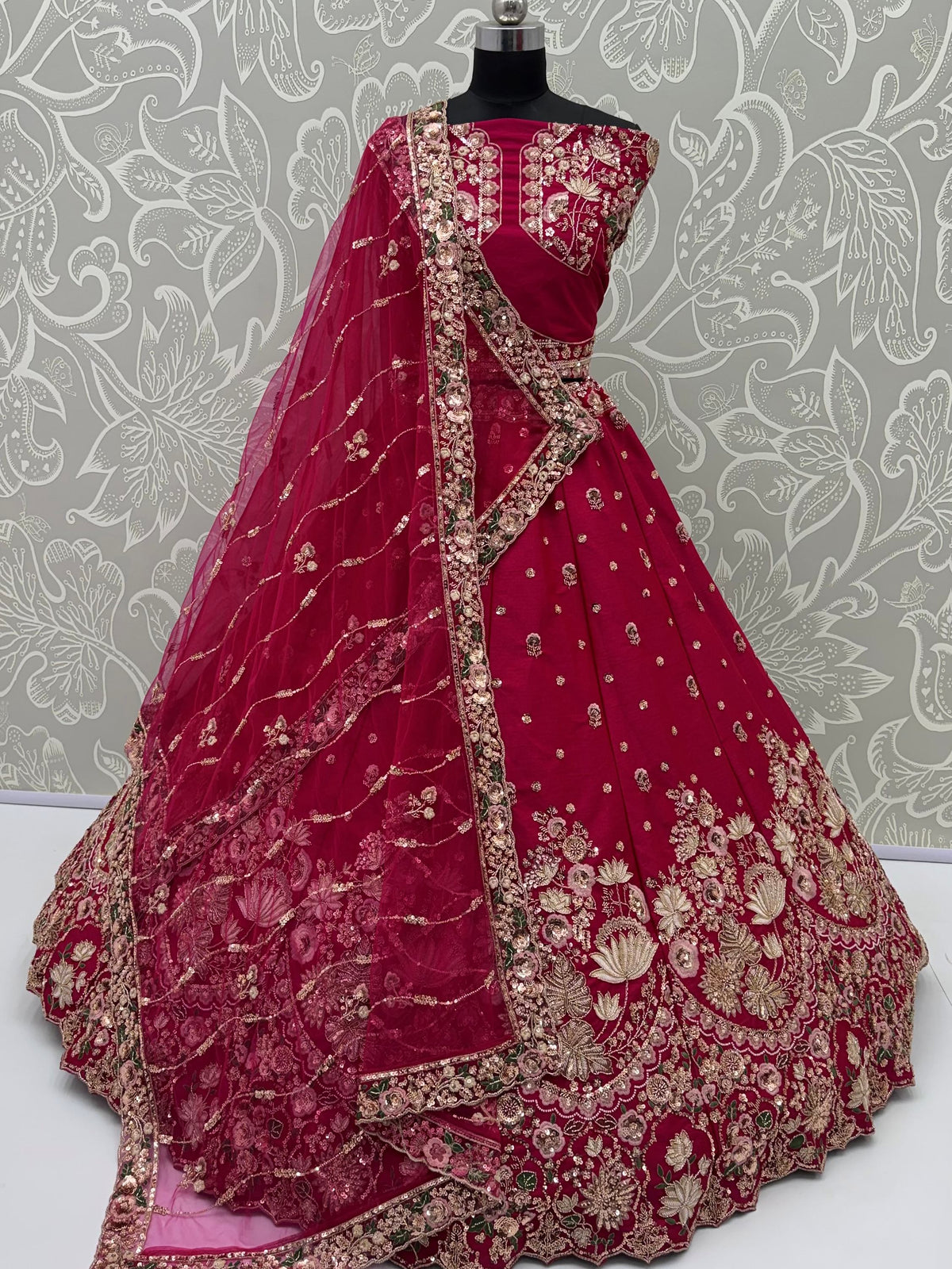 Appealing Pink Embroidered Bridal Wear Lehenga Choli With Double Dupatta