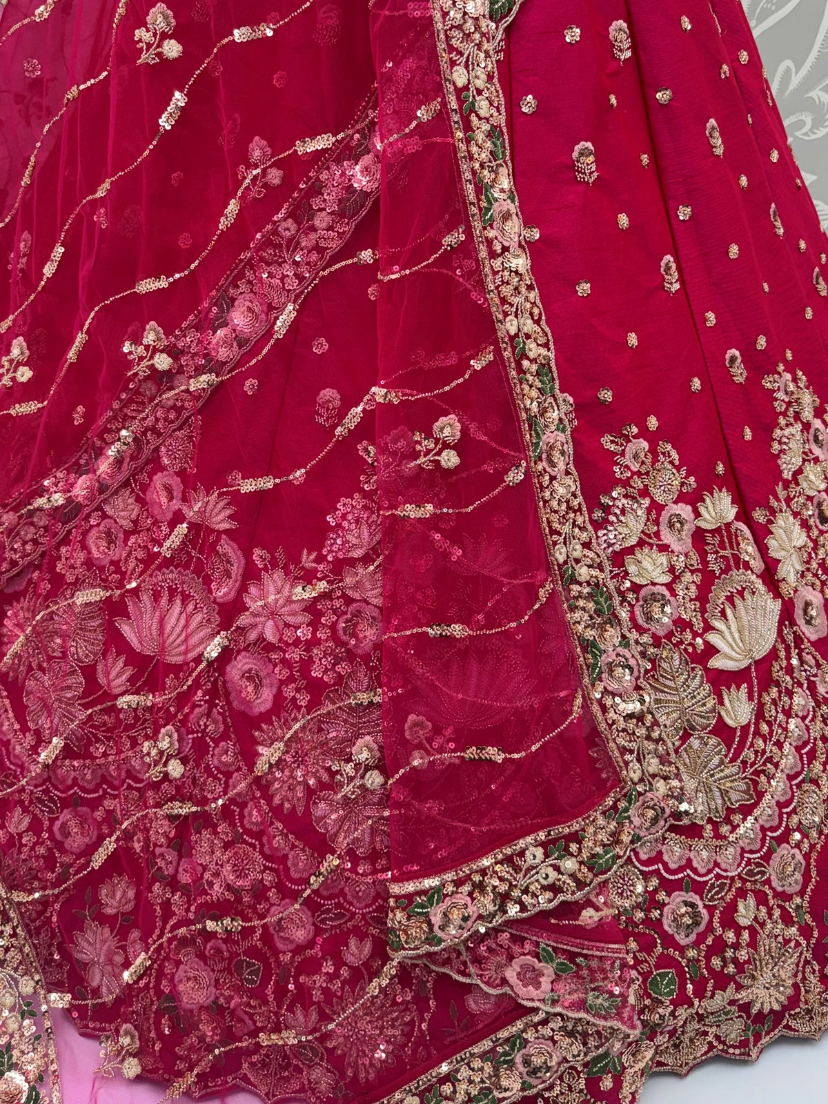 Appealing Pink Embroidered Bridal Wear Lehenga Choli With Double Dupatta