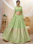 Attractive Pastel Green Sequins Work Georgette Lehenga Choli
