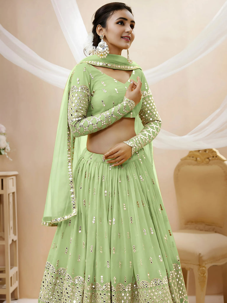 Attractive Pastel Green Sequins Work Georgette Lehenga Choli