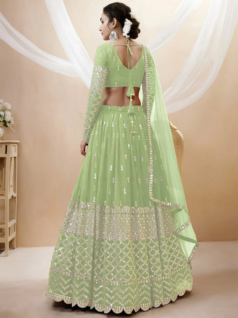 Attractive Pastel Green Sequins Work Georgette Lehenga Choli