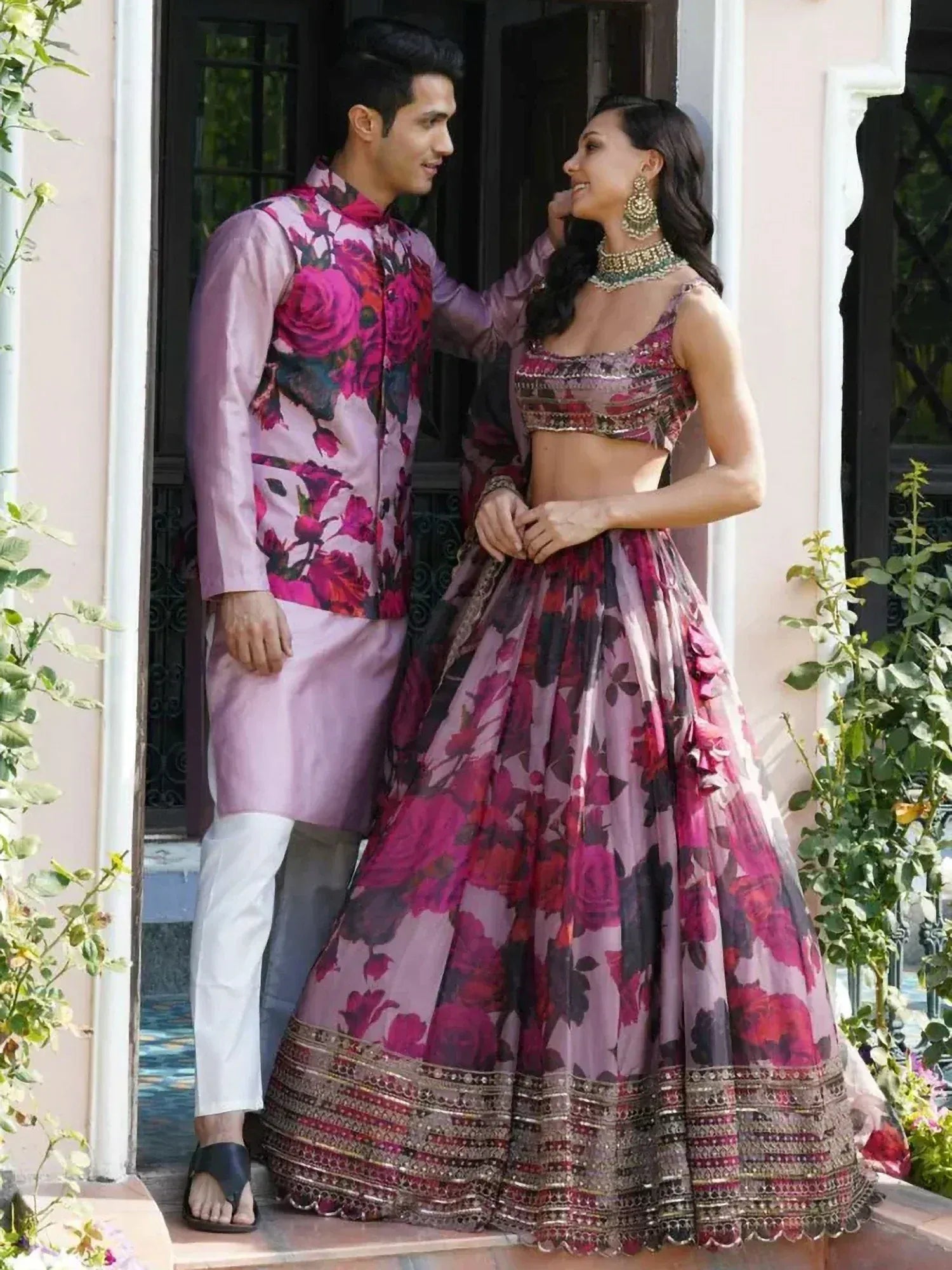 Elegant floral lehenga choli and matching kurta for Indian ethnic wear