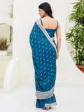 Chic Aqua Blue Chinon Sequins Embroidered Saree With Blouse