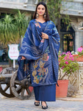 Incredible Navy Blue Floral Printed Silk Traditional Palazzo Suit