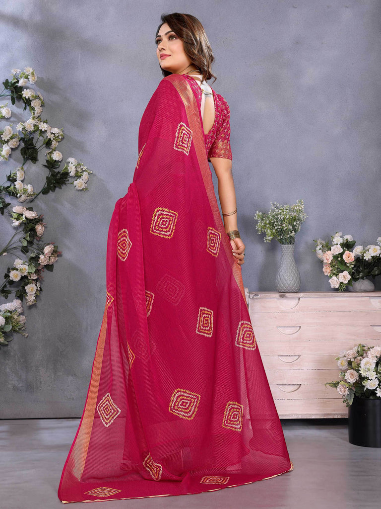 Delicate Pink Shibori Printed Chiffon Saree With Blouse