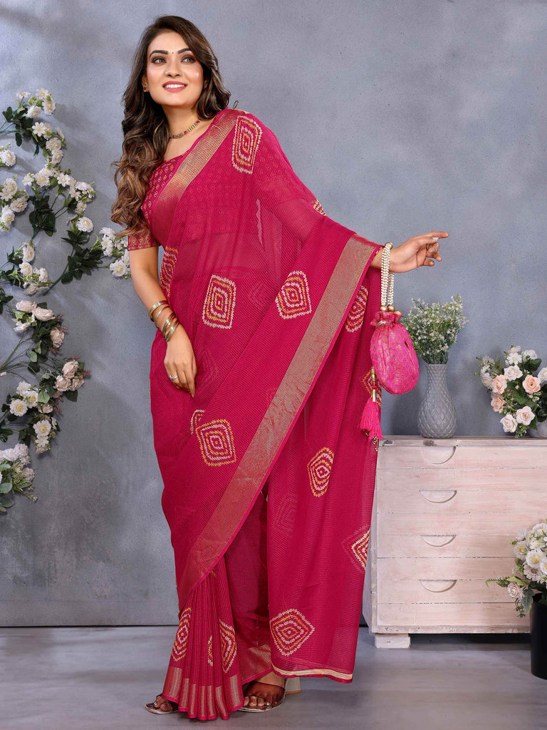 Delicate Pink Shibori Printed Chiffon Saree With Blouse