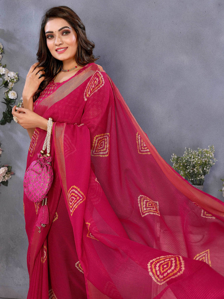 Delicate Pink Shibori Printed Chiffon Saree With Blouse