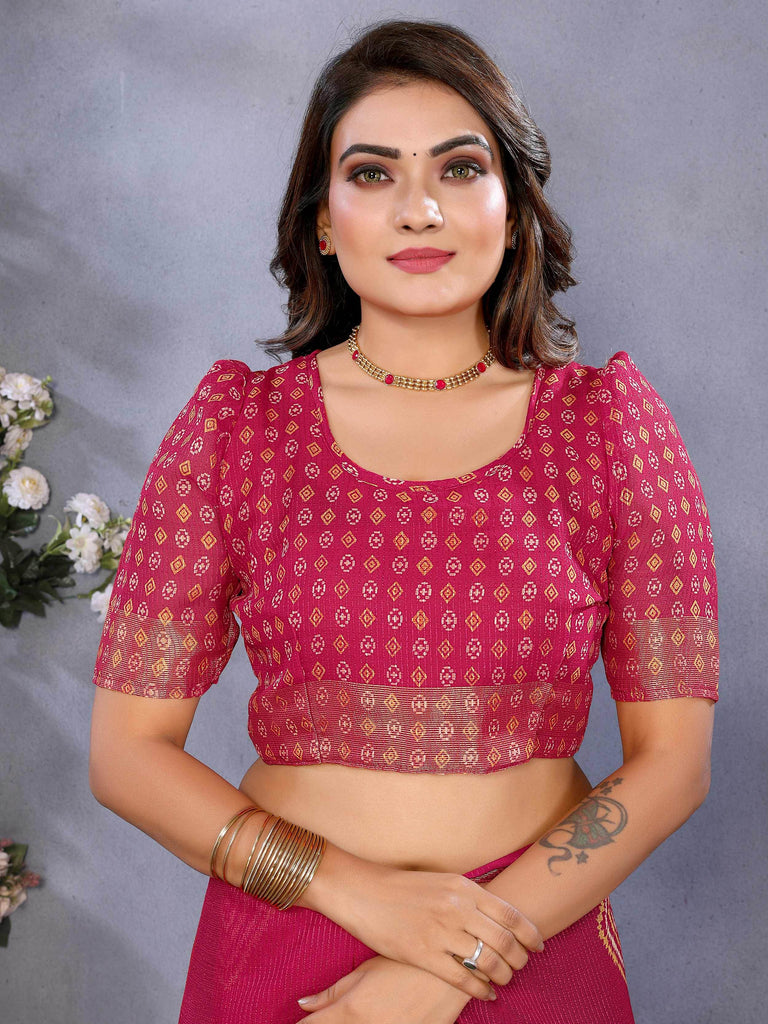Delicate Pink Shibori Printed Chiffon Saree With Blouse
