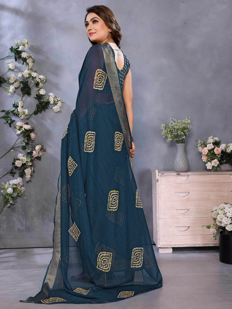 Dazzling Navy Blue Chiffon Casual Wear Saree With Blouse