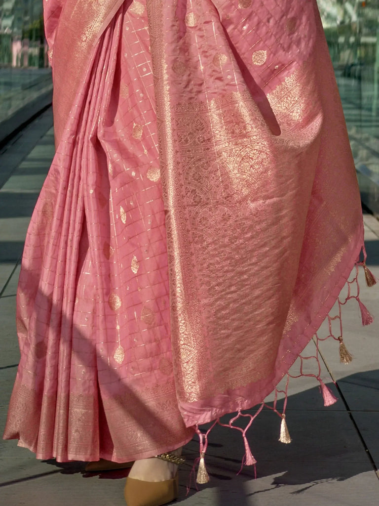 Gorgeous Light Pink Weaving Silk Traditional Saree With Blouse