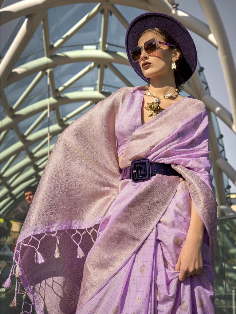 Stunning Plum Color Weaving Silk Event Wear Saree With Blouse