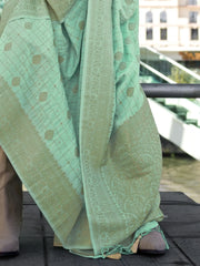 Attractive Sea Green Weaving Silk Festival Wear Saree With Blouse