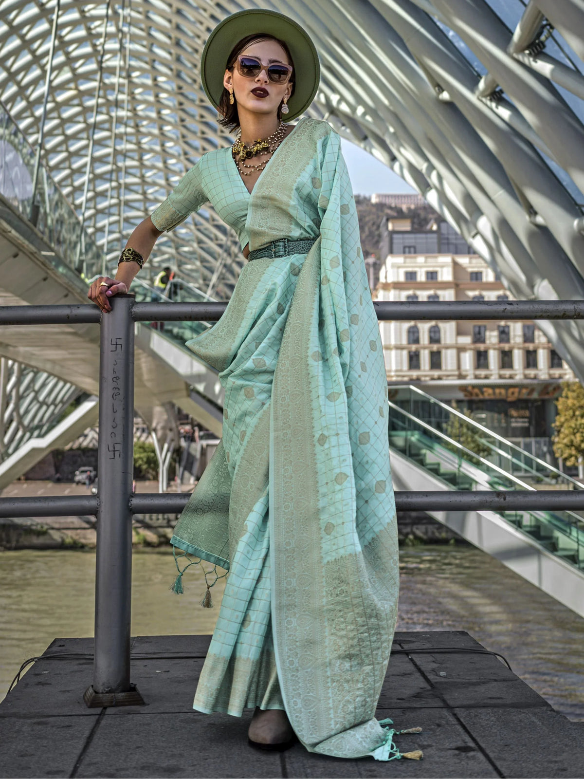 Precious Light Blue Weaving Silk Festival Wear Saree With Blouse