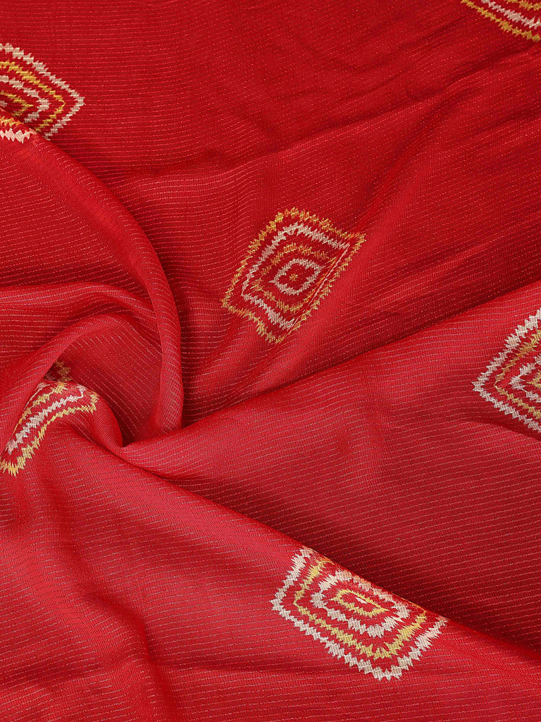 Charming Red Shibori Printed Chiffon Traditional Saree