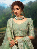 Green Zari Worked Soft Net Wedding Wear Lehenga Choli