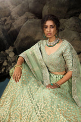 Green Zari Worked Soft Net Wedding Wear Lehenga Choli