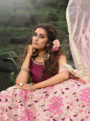 Pink Magenta Floral Thread Embroidered Soft Net Party Wear Lehenga Choli