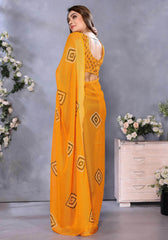 Mesmerizing Orange Chiffon Shibori Printed Saree With Blouse