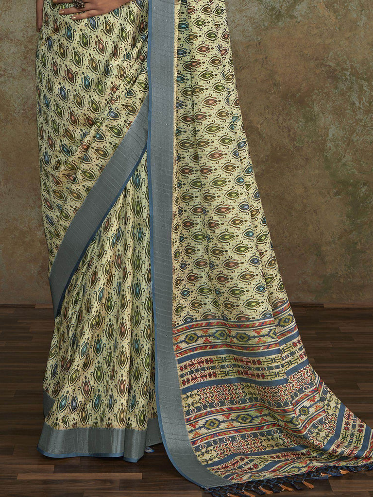 Marvelous Sea Green Digital Printed Silk Event Wear Saree With Blouse