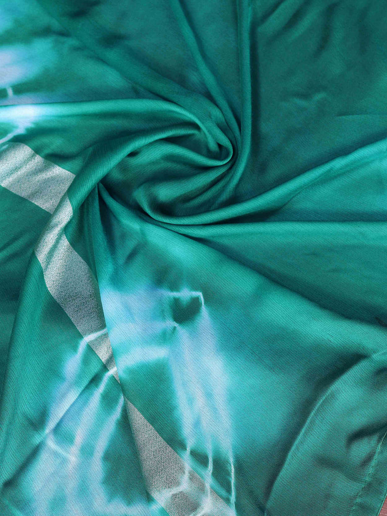 Tantalizing Rama Green Chiffon Ombre Shaded Saree