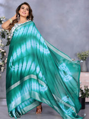Tantalizing Rama Green Chiffon Ombre Shaded Saree
