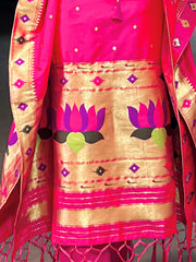 Sparkling Pink Zari Weaving jacquard Function Wear Kaftan